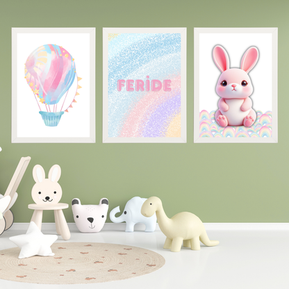 3D Balonlu 3'lü Set Çocuk Odası İsimli Tablo